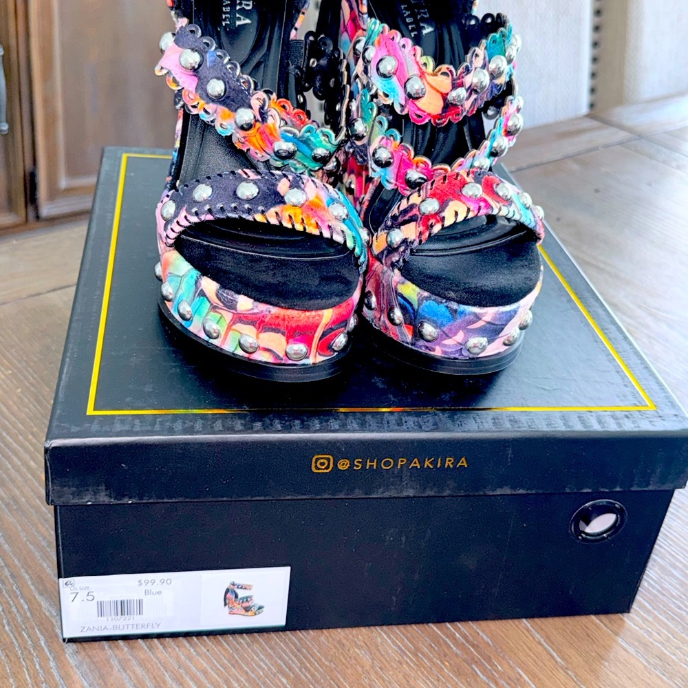 AKIRA Multicolor Studded Ankle-Strap Sandals - Picture 4 of 6